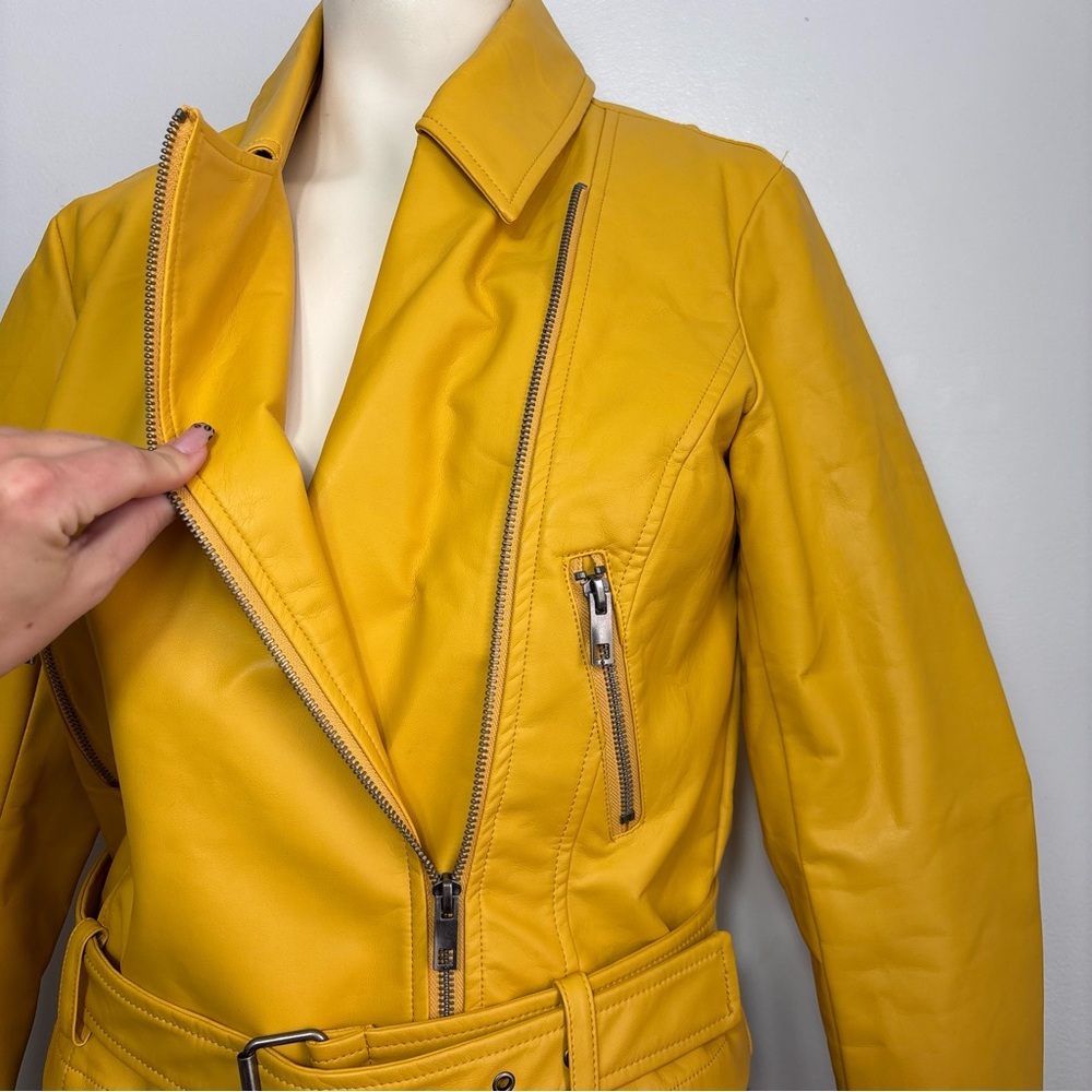 Who what wear yellow biker-style leather jacket - Picture 4 of 6